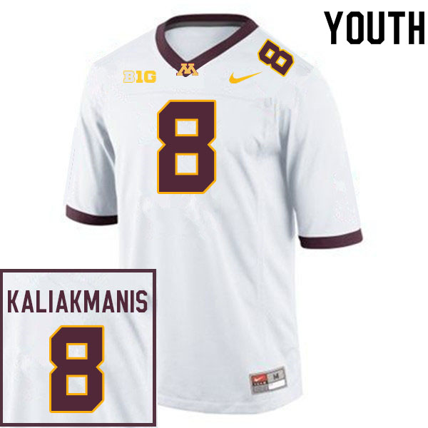 Youth #8 Athan Kaliakmanis Minnesota Golden Gophers College Football Jerseys Sale-White - Click Image to Close